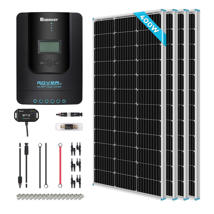 Renogy New 400 Watt 12 Volt Solar Premium Kit W/MPPT or REGO Solar Charge Controller