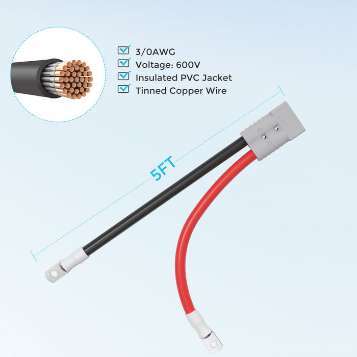 Renogy 5FT 3/0AWG Anderson Adapter Cable Anderson SB350 - Ring Lug