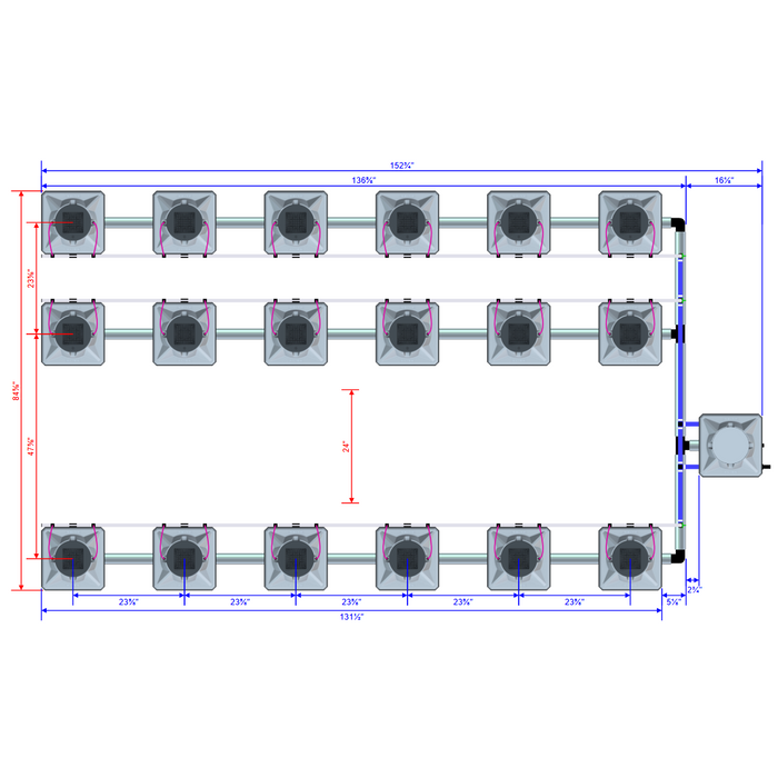 Alien Hydroponics AERO 18 Pot 3 Row Kit