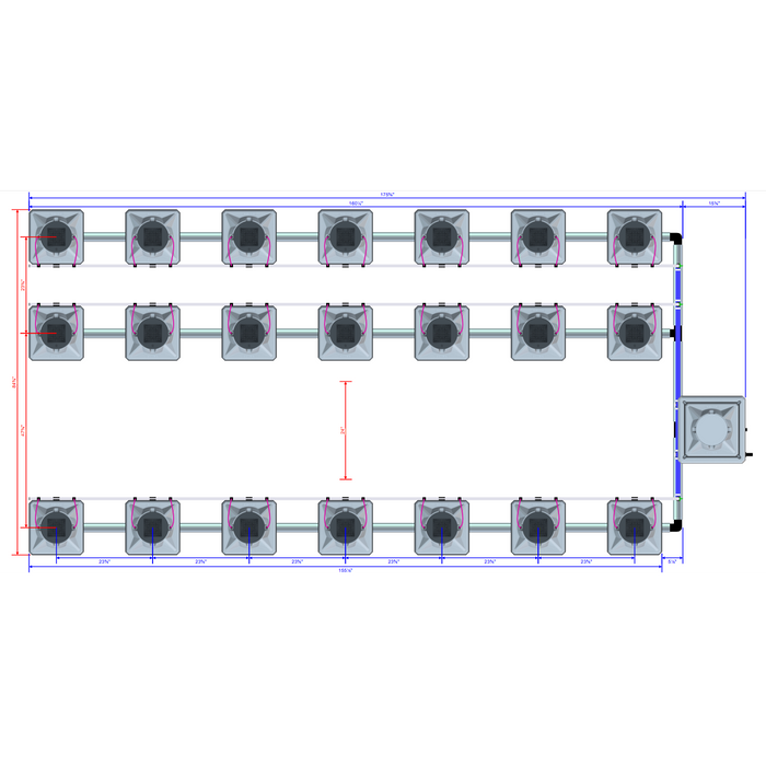 Alien Hydroponics AERO 21 Pot 3 Row Kit