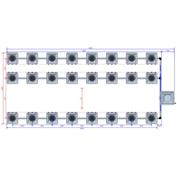 Alien Hydroponics AERO 24 Pot 3 Row Kit