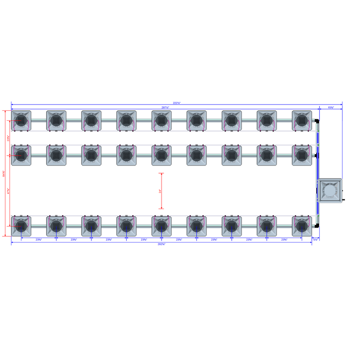 Alien Hydroponics AERO 30 Pot 3 Row Kit