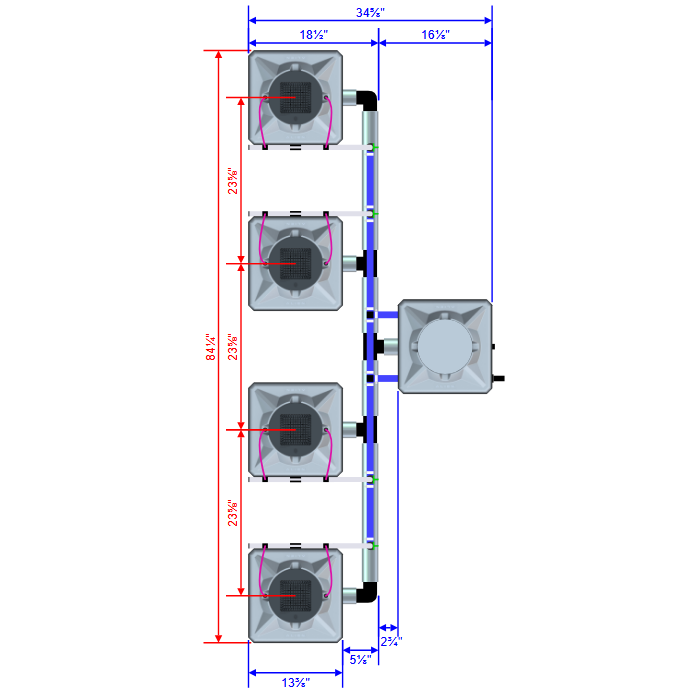 Alien Hydroponics AERO 4 Pot 4 Row Kit