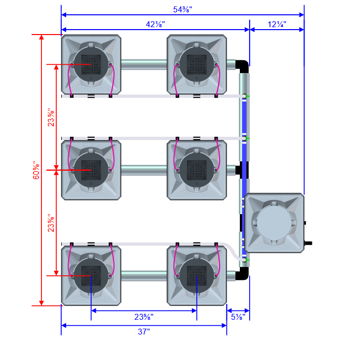 Alien Hydroponics AERO 6 Pot 3 Row Kit