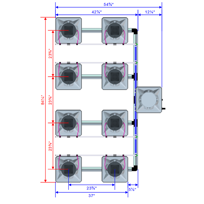 Alien Hydroponics AERO 8 Pot 4 Row Kit