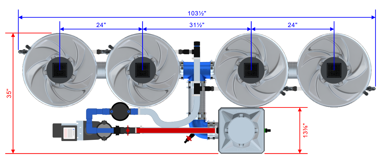 Alien Hydroponics V-SYSTEM 4 Pot 1 Row Kit