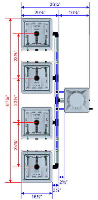Alien Hydroponics RAIN 4 Pot 4 Row Kit