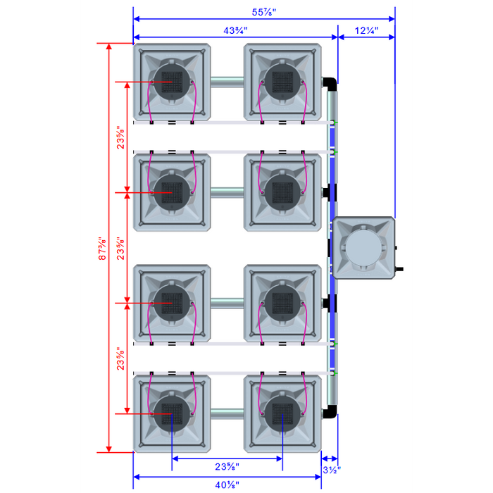 Alien Hydroponics AERO 8 Pot 4 Row Kit