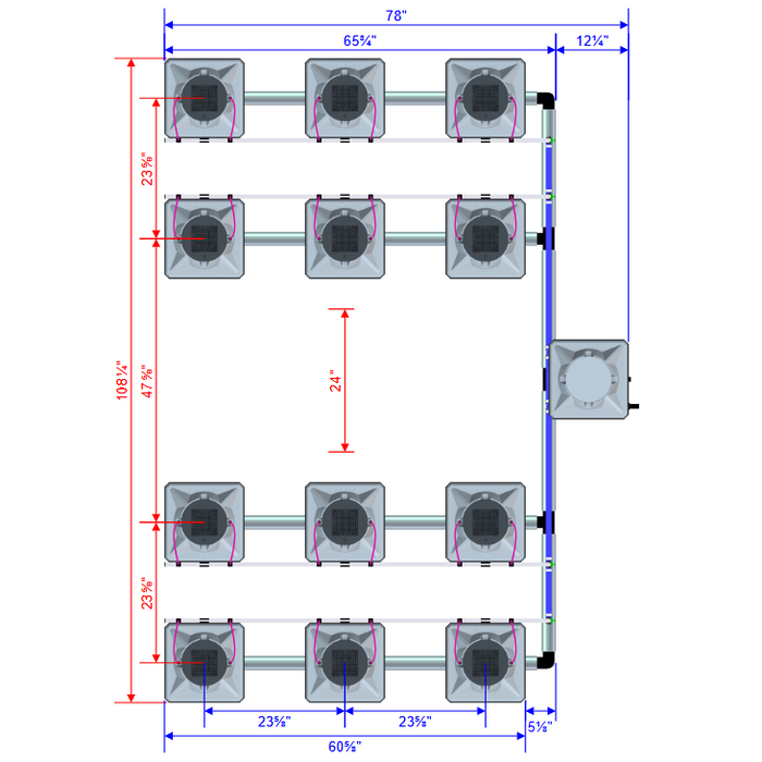 Alien Hydroponics AERO 12 Pot 4 Row Kit