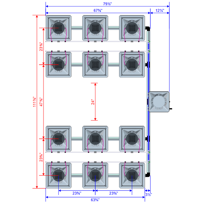 Alien Hydroponics AERO 12 Pot 4 Row Kit