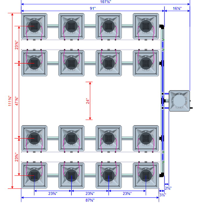 Alien Hydroponics AERO 16 Pot 4 Row Kit