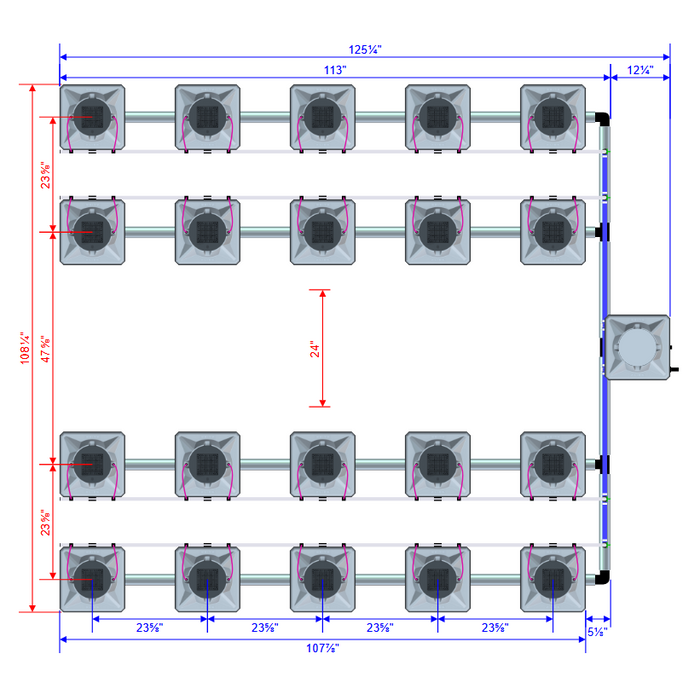 Alien Hydroponics AERO 20 Pot 4 Row Kit