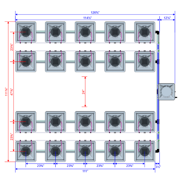 Alien Hydroponics AERO 20 Pot 4 Row Kit