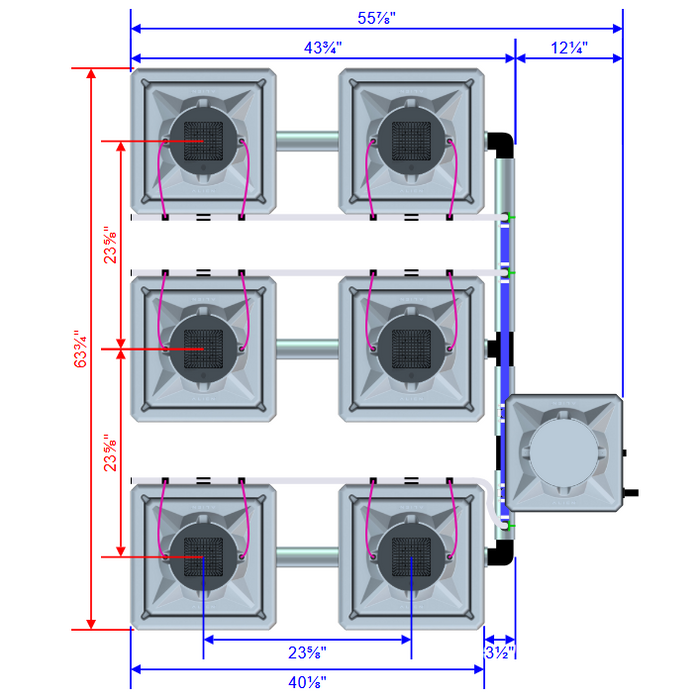 Alien Hydroponics AERO 6 Pot 3 Row Kit