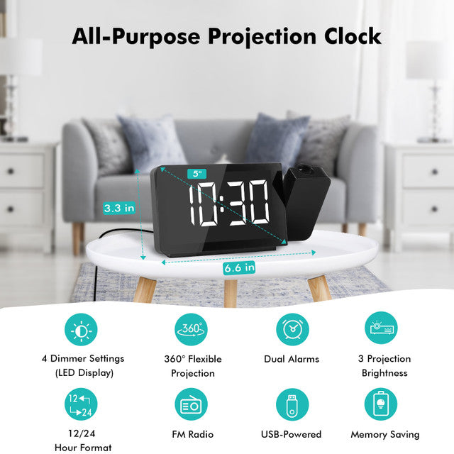 Renogy Dr. Prepare Projection Alarm Clock with FM Radio