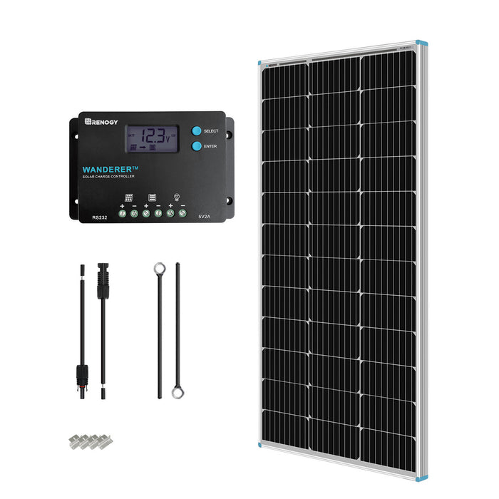 100W 12V Monocrystalline Solar Starter Kit w/Wanderer 10A Charge Controller