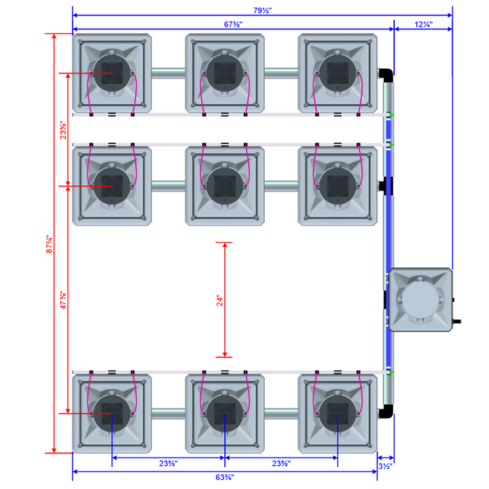 Alien Hydroponics AERO 9 Pot 3 Row Kit