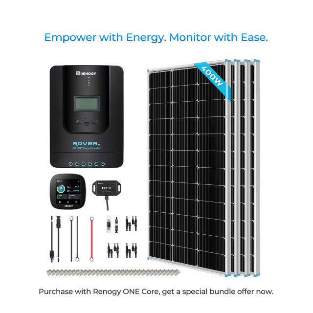 Renogy New 400 Watt 12 Volt Solar Premium Kit W/MPPT or REGO Solar Charge Controller