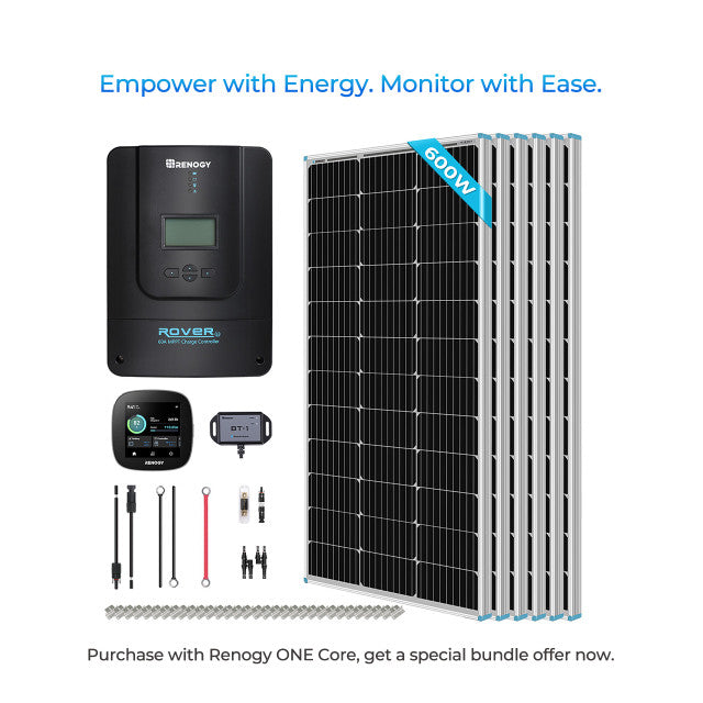 Renogy 600W 12V/24V Monocrystalline Solar Premium Kit w/Rover 60A Charger Controller