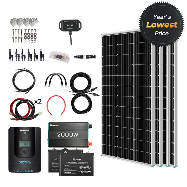 Renogy 400W 12 Volt Complete Solar Kit with Two 100Ah Deep-Cycle AGM / LiFePO4 Batteries