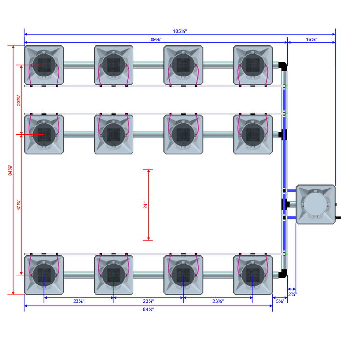 Alien Hydroponics AERO 12 Pot 3 Row Kit