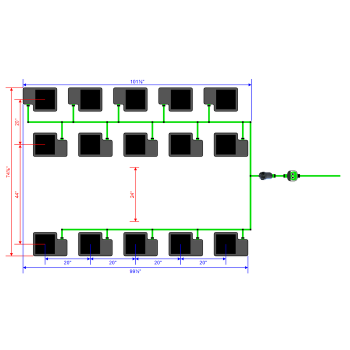 Alien Hydroponics EasyFeed 15 Pot 3 Row Kit