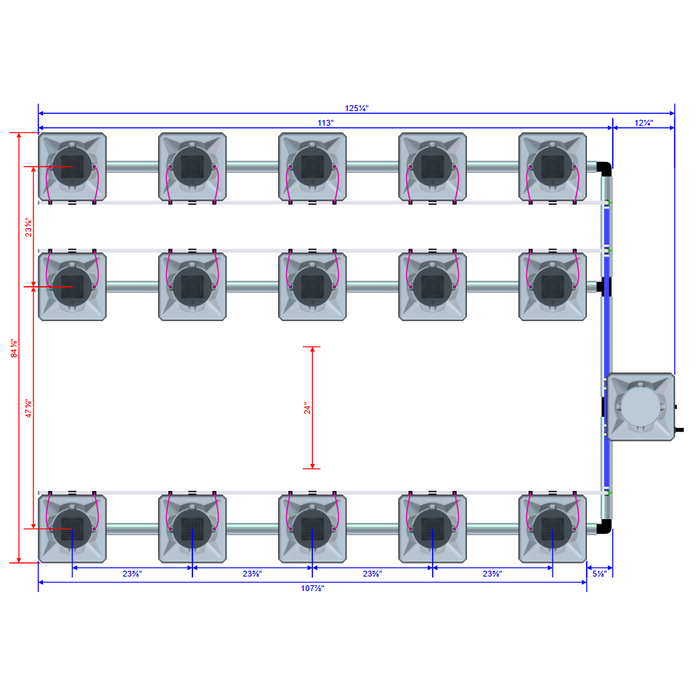 Alien Hydroponics AERO 15 Pot 3 Row Kit