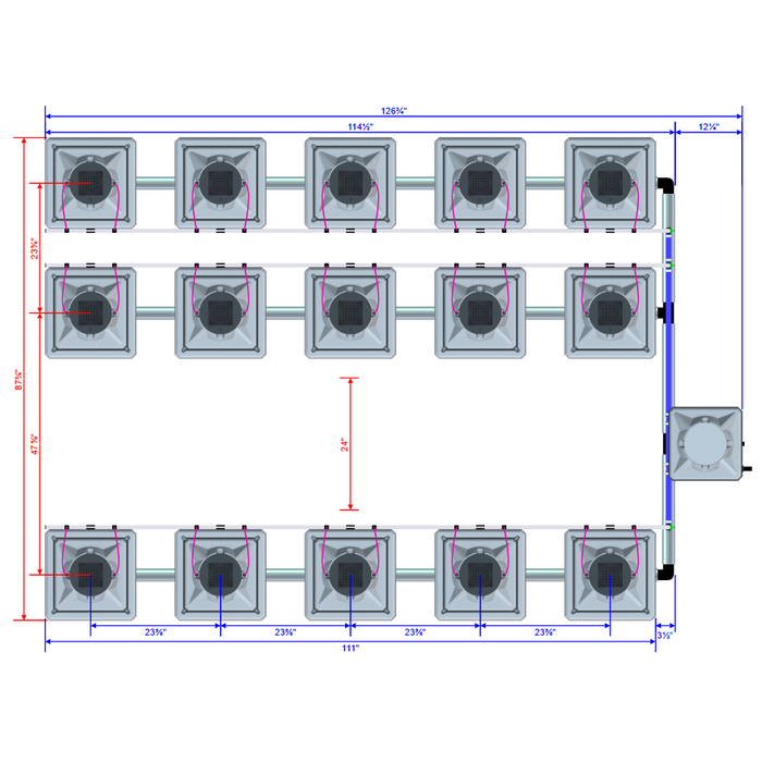 Alien Hydroponics AERO 15 Pot 3 Row Kit