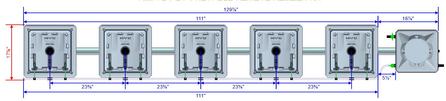 Alien Hydroponics RAIN 5 Pot 1 Row Kit