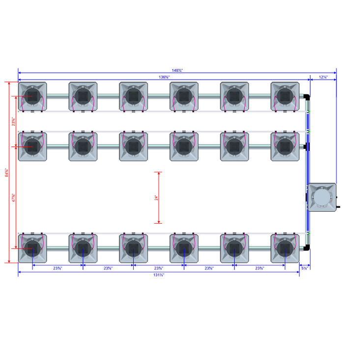 Alien Hydroponics AERO 18 Pot 3 Row Kit