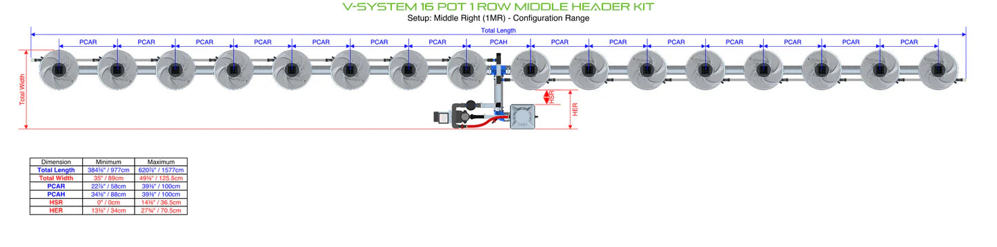 Alien Hydroponics V-SYSTEM 16 Pot 1 Row Kit