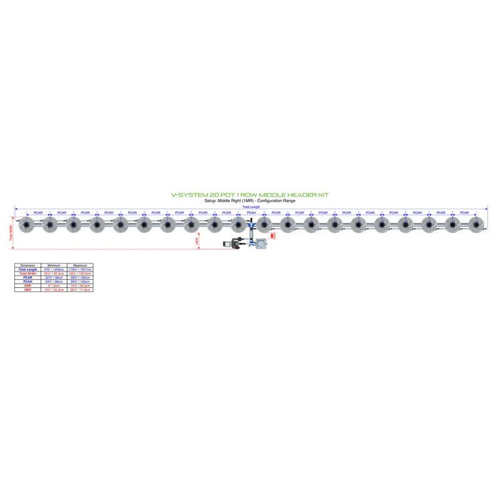 Alien Hydroponics V-SYSTEM 20 Pot 1 Row Kit