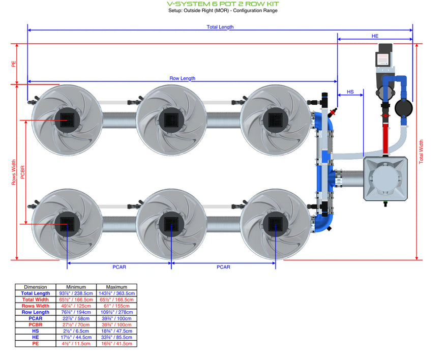 Alien Hydroponics V-SYSTEM 6 Pot 2 Row Kit