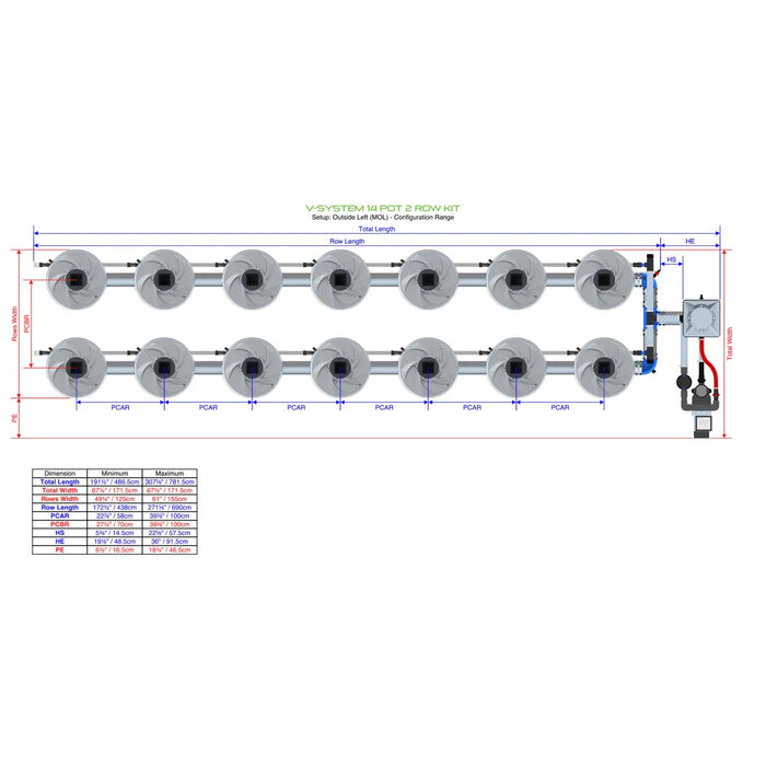 Alien Hydroponics V-SYSTEM 14 Pot 2 Row Kit