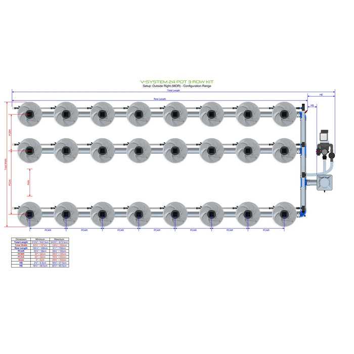 Alien Hydroponics V-SYSTEM 24 Pot 3 Row Kit