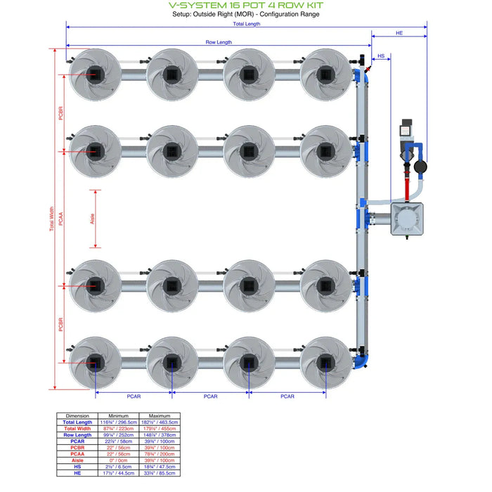 Alien Hydroponics V-SYSTEM 16 Pot 4 Row Kit