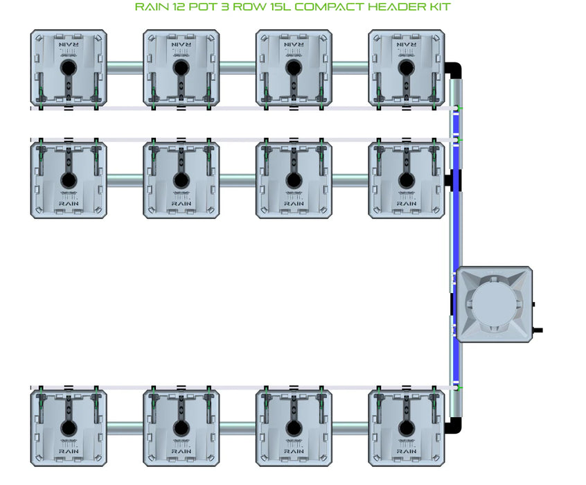 Alien Hydroponics RAIN 12 Pot 3 Row Kit