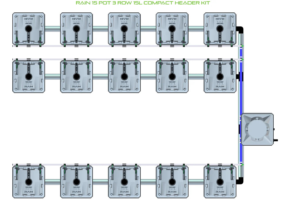 Alien Hydroponics RAIN 15 Pot 3 Row Kit