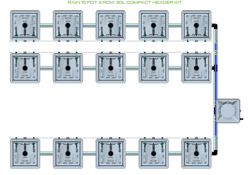 Alien Hydroponics RAIN 15 Pot 3 Row Kit