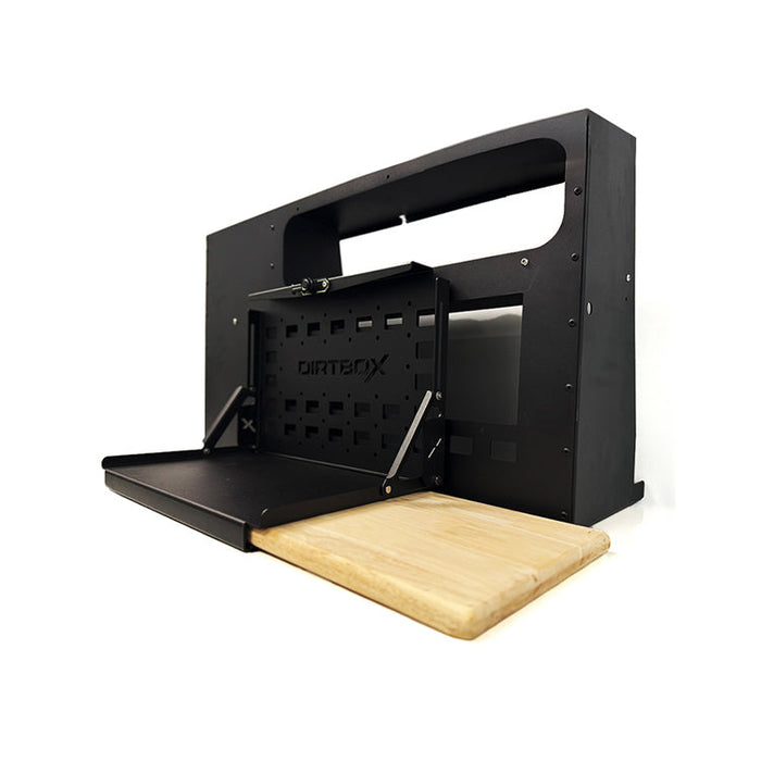 Dirtbox Overland Folding Camp Table with Cutting Board & Side Molle Box