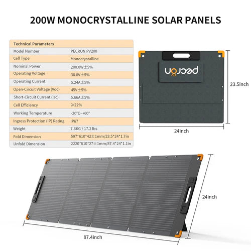 Pecron PV200 200W Portable Solar Panel Waterproof IP67