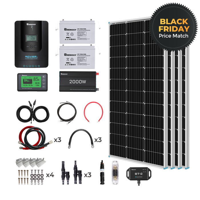 Renogy 400W 12 Volt Complete Solar Kit with Two 100Ah Deep-Cycle AGM / LiFePO4 Batteries