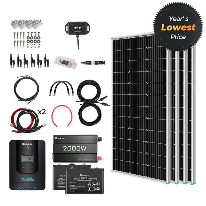 Renogy 400W 12 Volt Complete Solar Kit with Two 100Ah LiFePO4 Batteries