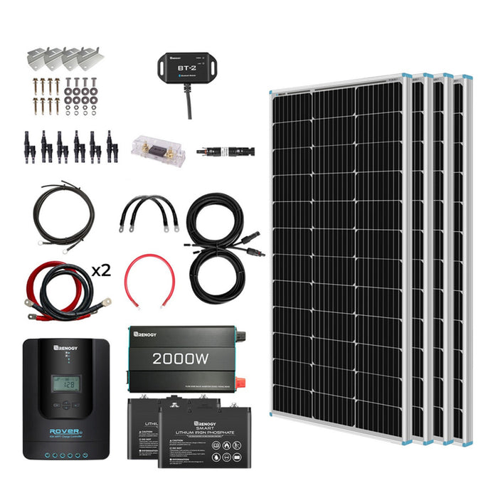 Renogy 400W 12 Volt Complete Solar Kit with Two 100Ah LiFePO4 Batteries