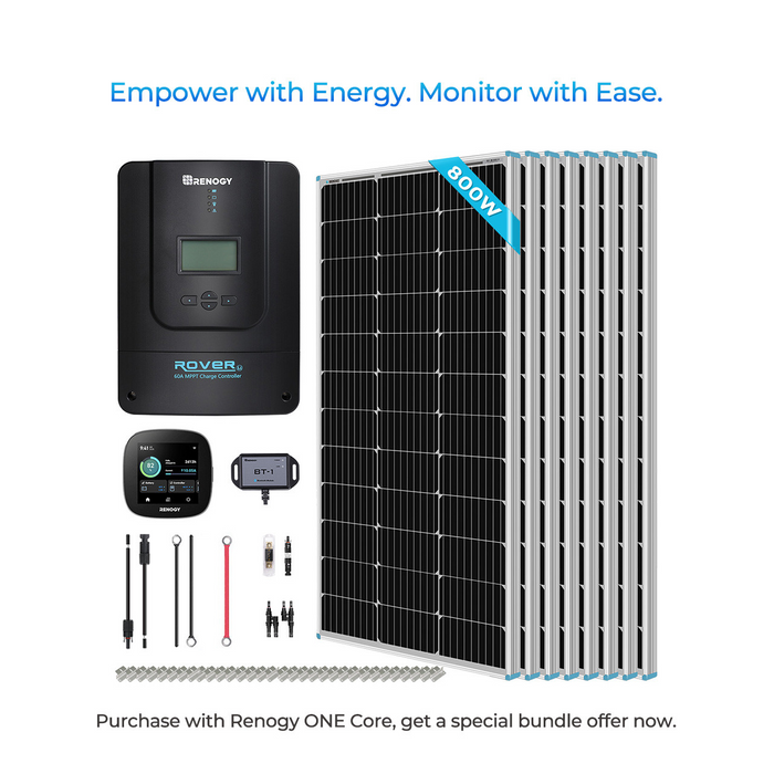 Renogy 800W 12V/24V Monocrystalline Solar Premium Kit w/Rover 60A Charger Controller