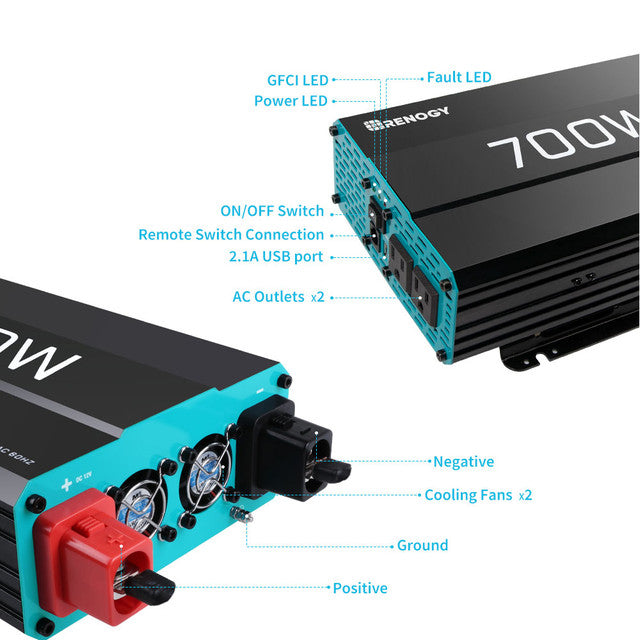 Renogy 700W 12V Pure Sine Wave Inverter