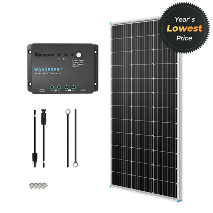 100W 12V Monocrystalline Solar Starter Kit w/Wanderer 30A Charge Controller