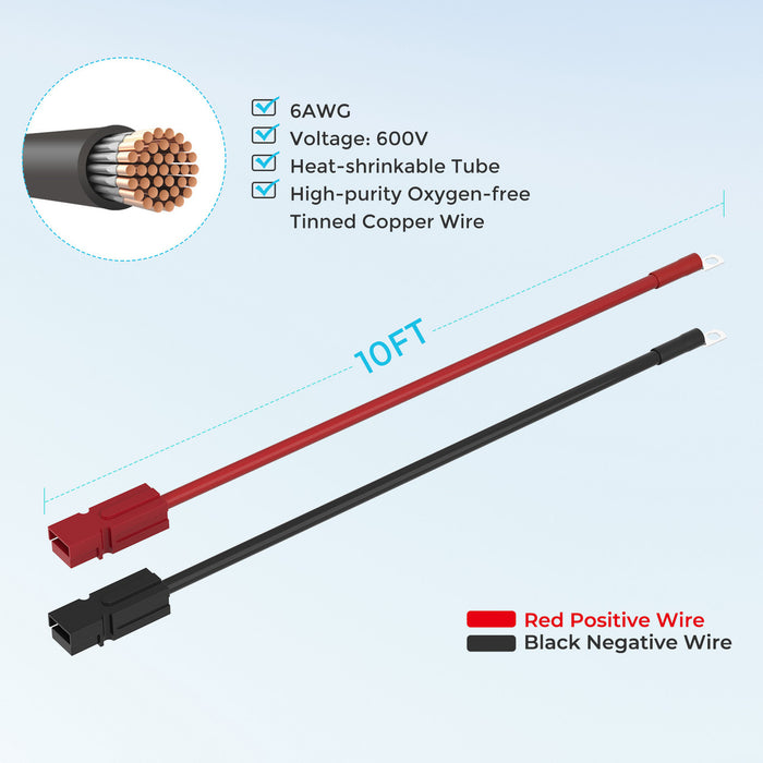 Renogy 10FT 6AWG Anderson Adapter Cable（Anderson PP75 - 3/8 in Lugs）