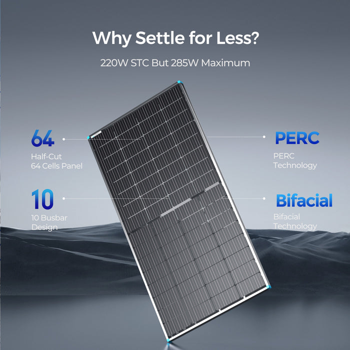 Renogy Bifacial 220 Watt 12 Volt Monocrystalline Solar Panel With RV Tilt Mount Bracket