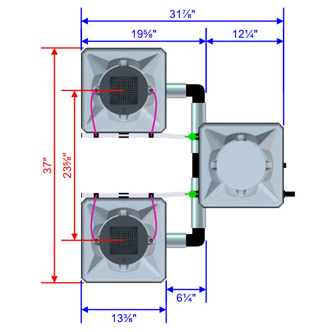 Alien Hydroponics AERO 2 Pot 2 Row Kit